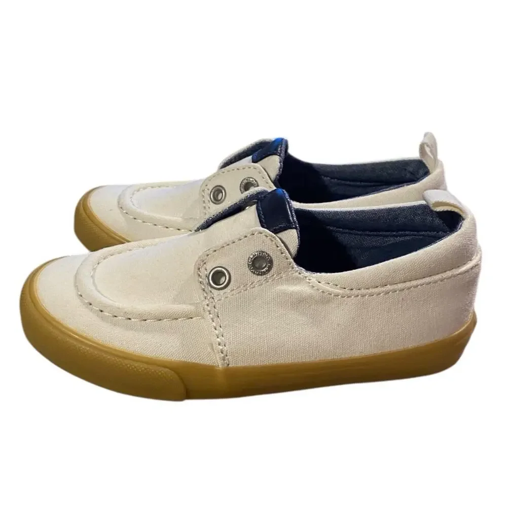 Old Navy Kids Boat Shoes Boys Toddler 10 White Leather Laceless Oxfords NEW